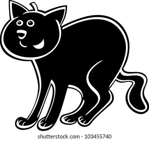 cartoon illustration of funny black cat or kitten
