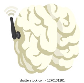 Cartoon illustration of funny brain with wifi antenna