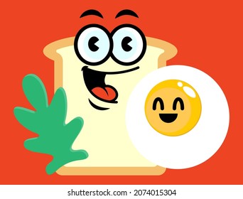 Cartoon Illustration of Funny Bread and egg smile together, best for element, sticker, and decoration of healthy food for breakfast