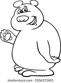 Cartoon illustration of funny brown bear comic wild animal character coloring page