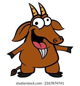 Cartoon illustration of Funny Brown Goat greetings. Best for sticker, logo, and mascot with husbandry themes for kids