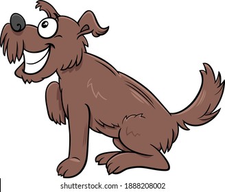 Cartoon illustration of funny brown shaggy dog comic animal character