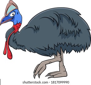 Cartoon Illustration of Funny Cassowary Bird Animal Character