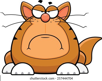 Cartoon illustration of a funny cat with a grumpy expression. 