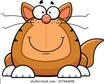 Cartoon illustration of a funny cat with a happy expression. 
