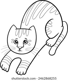 Cartoon illustration of funny cat or kitten comic animal character coloring page