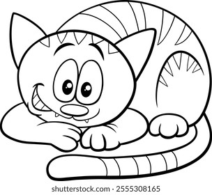 Cartoon illustration of funny cat or kitten comic animal character coloring page