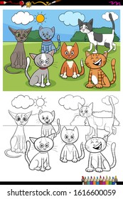 Cartoon Illustration of Funny Cats Animal Characters Group Coloring Book Page