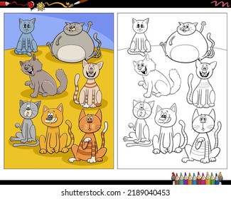 Cartoon illustration of funny cats animal characters coloring page