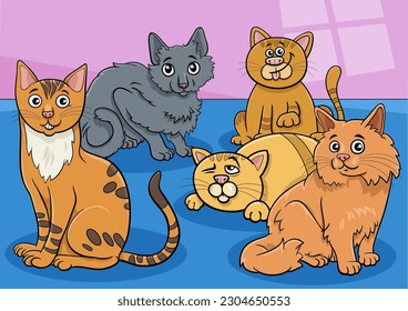 Cartoon illustration of funny cats comic animal characters group