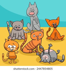 Cartoon illustration of funny cats comic animal characters at home