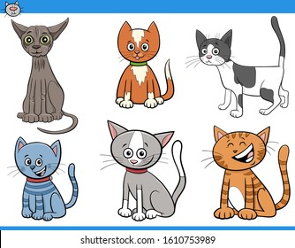 Cartoon Illustration of Funny Cats and Kittens Pet Animal Comic Characters Set