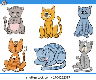 Cartoon Illustration of Funny Cats and Kittens Animal Comic Characters Set