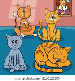 Cartoon illustration of funny cats and kittens animal characters