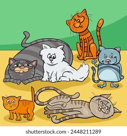 Cartoon illustration of funny cats and kittens comic animal characters