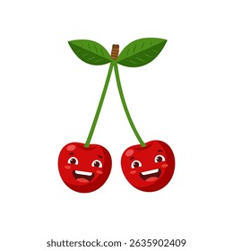 Cartoon illustration of funny cherry fruit characters on white background