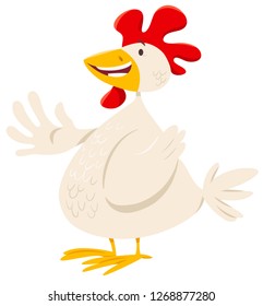 Cartoon Illustration of Funny Chicken or Hen Farm Animal Character