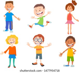 Cartoon Illustration of Funny Children and Teen Kids Characters Set
