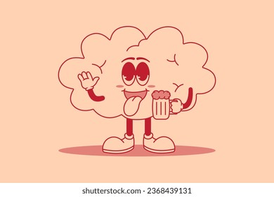 Cartoon illustration of a funny cloud with a mug of beer. Cute mascot character retro cartoon design. Can be printed as t-shirt, Poster, greeting cards, gift or room and office decoration.