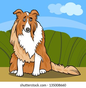Cartoon Illustration of Funny Collie Purebred Dog