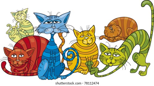 Cartoon illustration of funny color cats