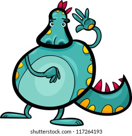 Cartoon Illustration of Funny Colorful Fairytale Dragon Character Creature