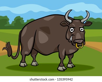 Cartoon Illustration of Funny Comic Bull Farm Animal