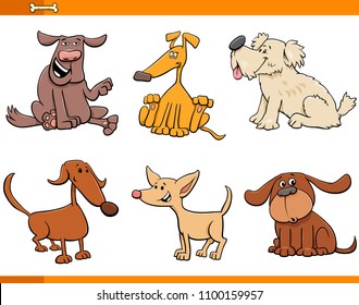 Cartoon Illustration of Funny Comic Dogs or Puppies Animal Characters Set