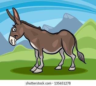 Cartoon Illustration of Funny Comic Donkey Farm Animal