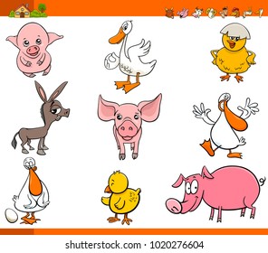 Cartoon Illustration of Funny Comic Farm Animal Characters Set