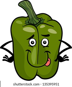 Cartoon Illustration of Funny Comic Green Pepper or Paprika Vegetable Food Character