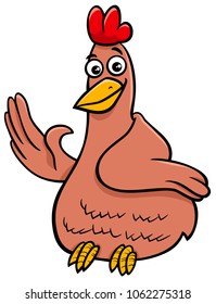 Cartoon Illustration of Funny Comic Hen or Chicken Animal Character