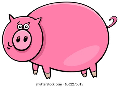 Cartoon Illustration of Funny Comic Pig Farm Animal Character