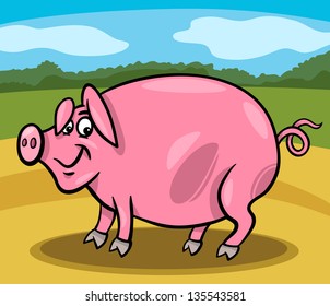 Cartoon Illustration of Funny Comic Pig Farm Animal