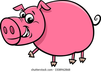 Cartoon Illustration of Funny Comic Pig Farm Animal Character