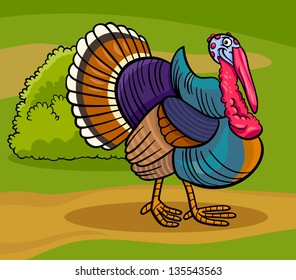 Cartoon Illustration of Funny Comic Turkey Farm Bird Animal