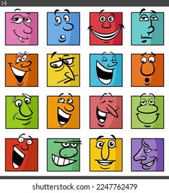 Ilustración de caricaturas divertidas caras y emociones conjunto colorido