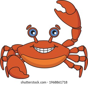 Cartoon illustration of funny crab. Cute and funny cartoon characters. Illustration for children.