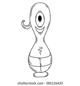 Cartoon illustration of a  funny, crazy alien or monster.  Original illustration. Could be used for coloring book.