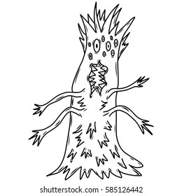 Cartoon illustration of a  funny, crazy alien or monster.  Original illustration. Could be used for coloring book.