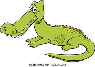 Cartoon Illustration of Funny Crocodile Wild Animal Character