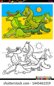 Cartoon Illustration of Funny Crocodiles Animal Characters Coloring Book Activity