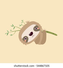 Cartoon illustration funny and cute sloth.