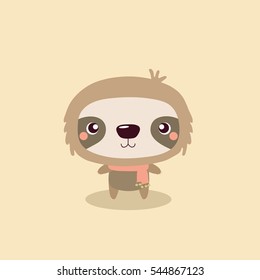 Cartoon illustration funny and cute sloth.