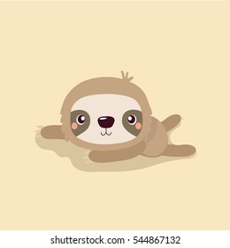 Cartoon illustration funny and cute sloth.