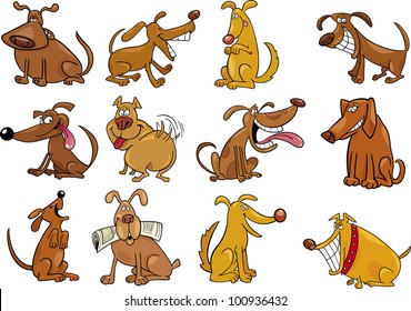 cartoon illustration of funny different dogs set