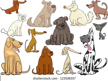 Cartoon Illustration of Funny Different Dogs or Puppies Set