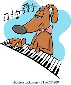 Cartoon illustration of funny dog animal character playing the piano