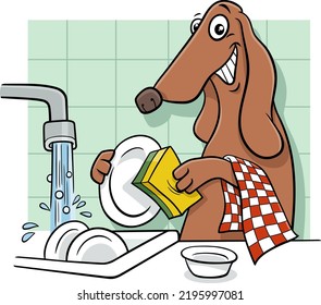 Cartoon-Illustration lustiger Hunde Tiercharakter Waschküchen