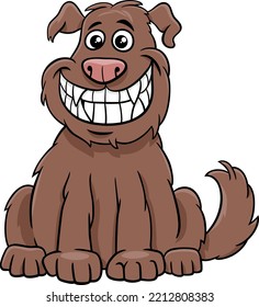 Cartoon illustration of funny dog animal character grinning